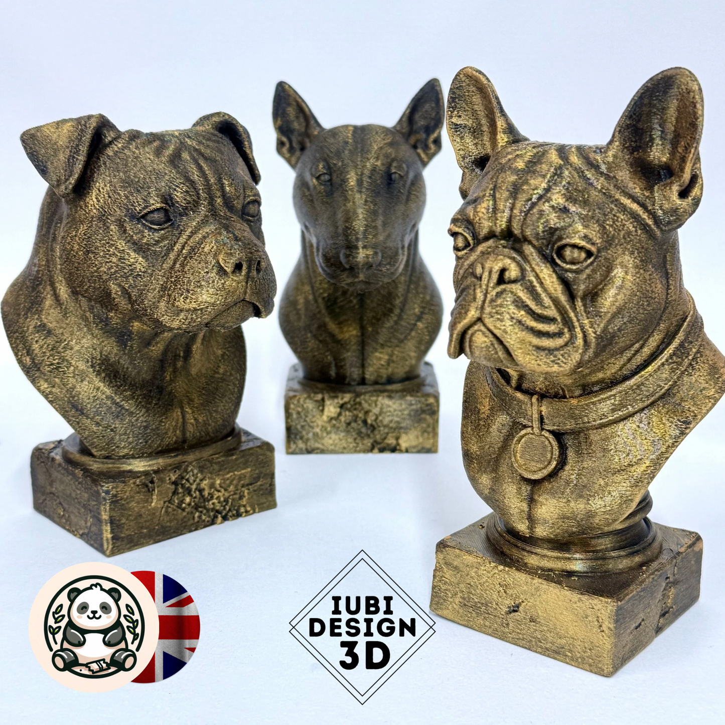 3D Printed Dog Bust | Brushed Gold Decor for Dog Lovers (6 Inch)