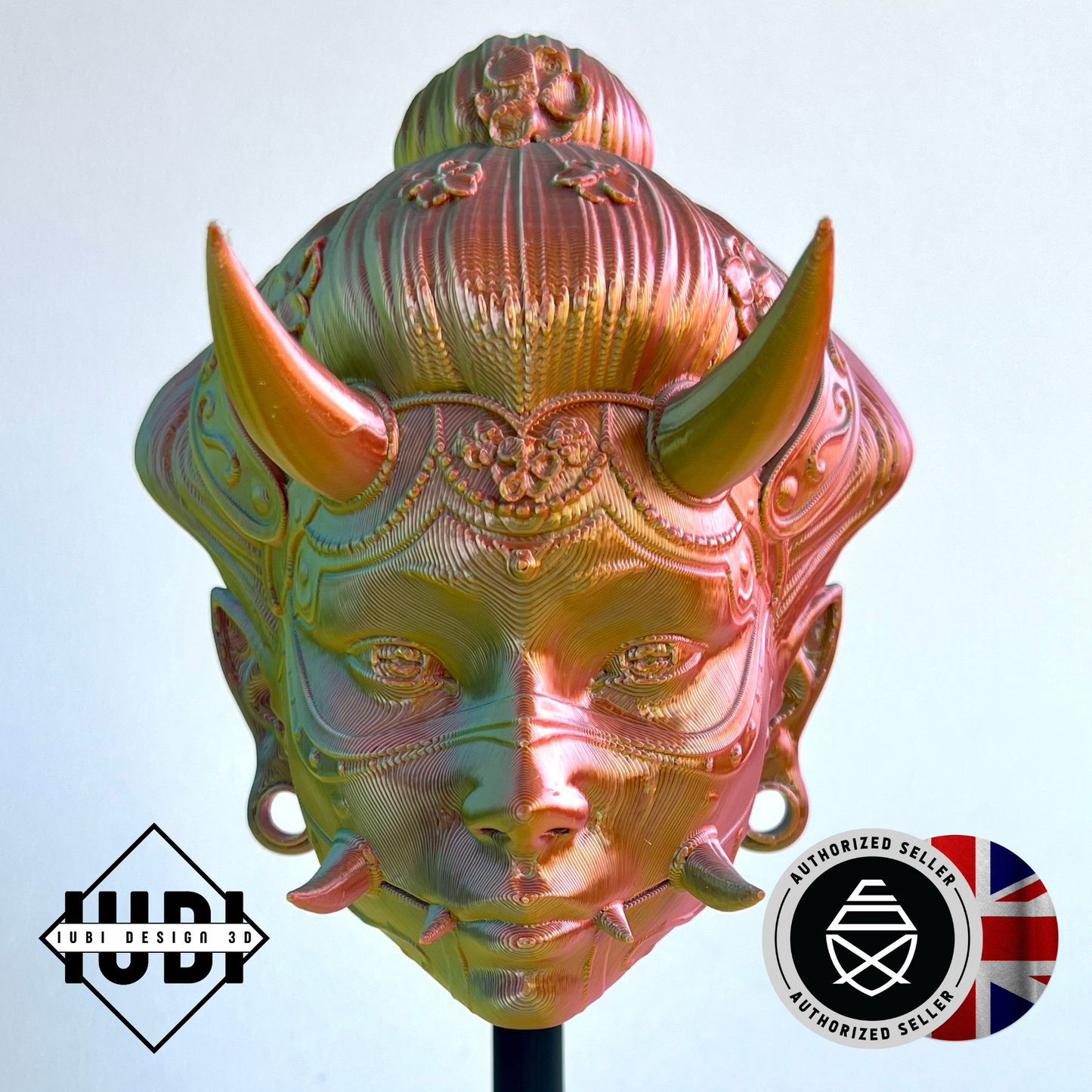 3D Printed Hannya Namanari Mask Wall Art | Japanese Demon Art