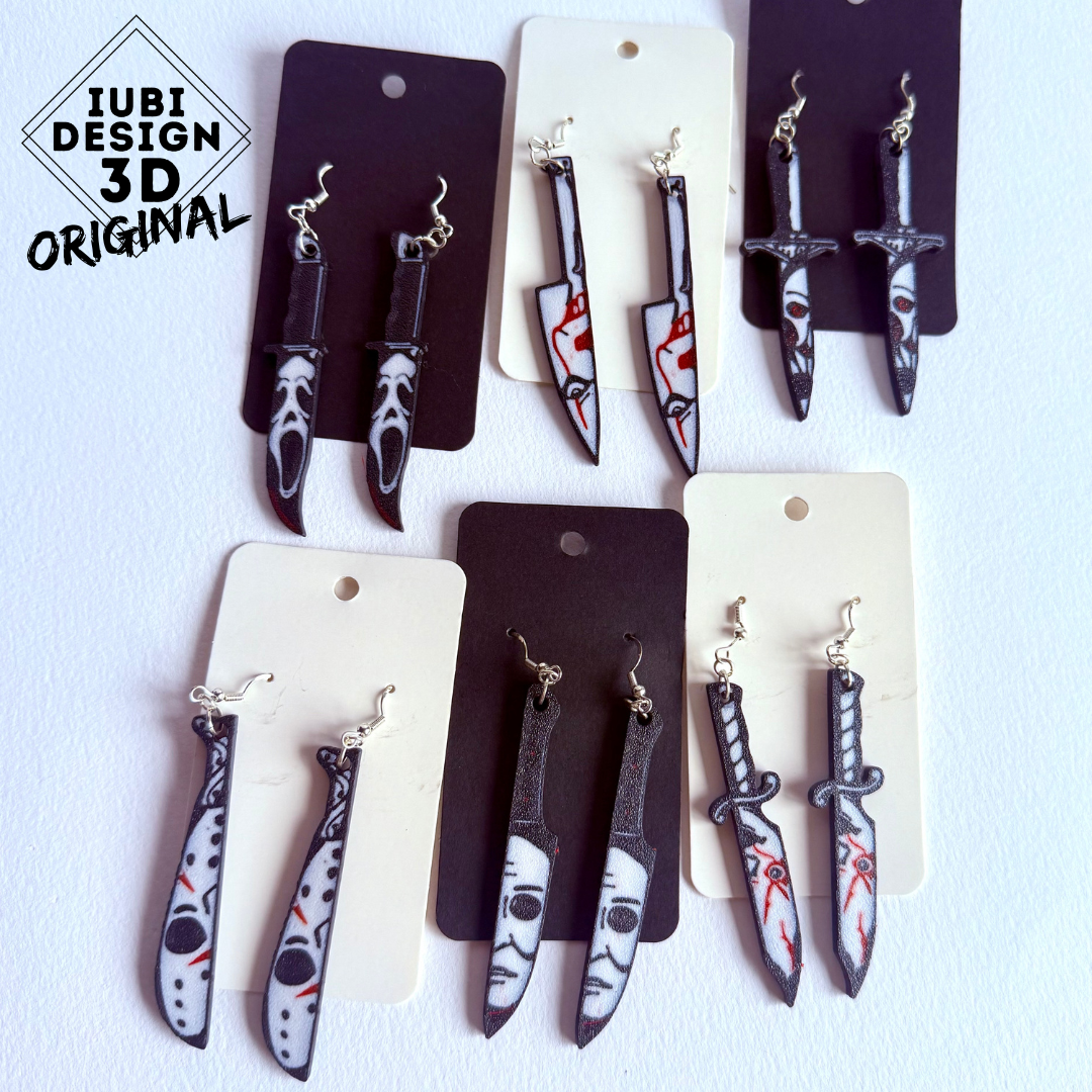 3D Printed Horror Knife Earrings | Iconic Horrors with Silver Hooks