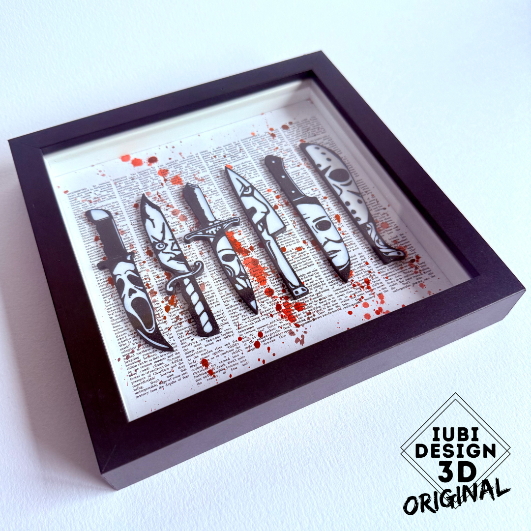 3D Printed Horror Icons Knife Set | Framed Wall Art