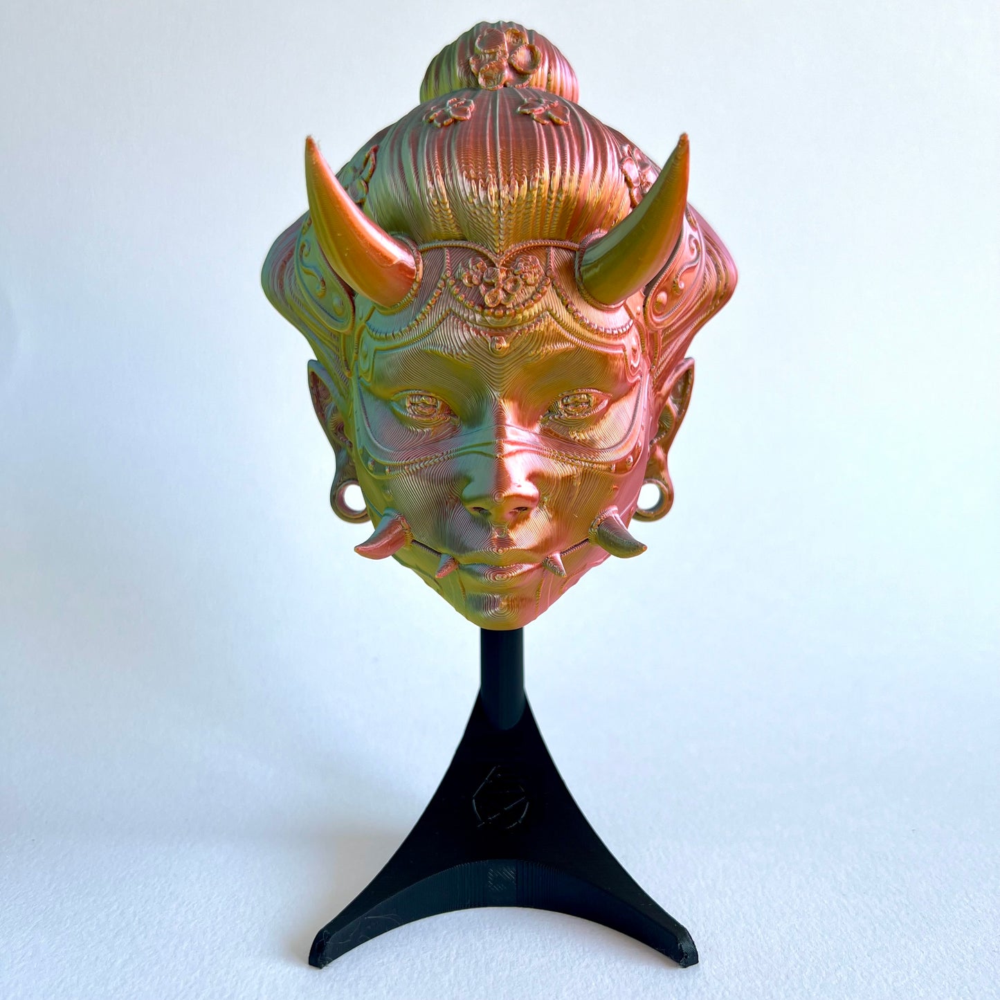 3D Printed Hannya Namanari Mask Wall Art | Japanese Demon Art