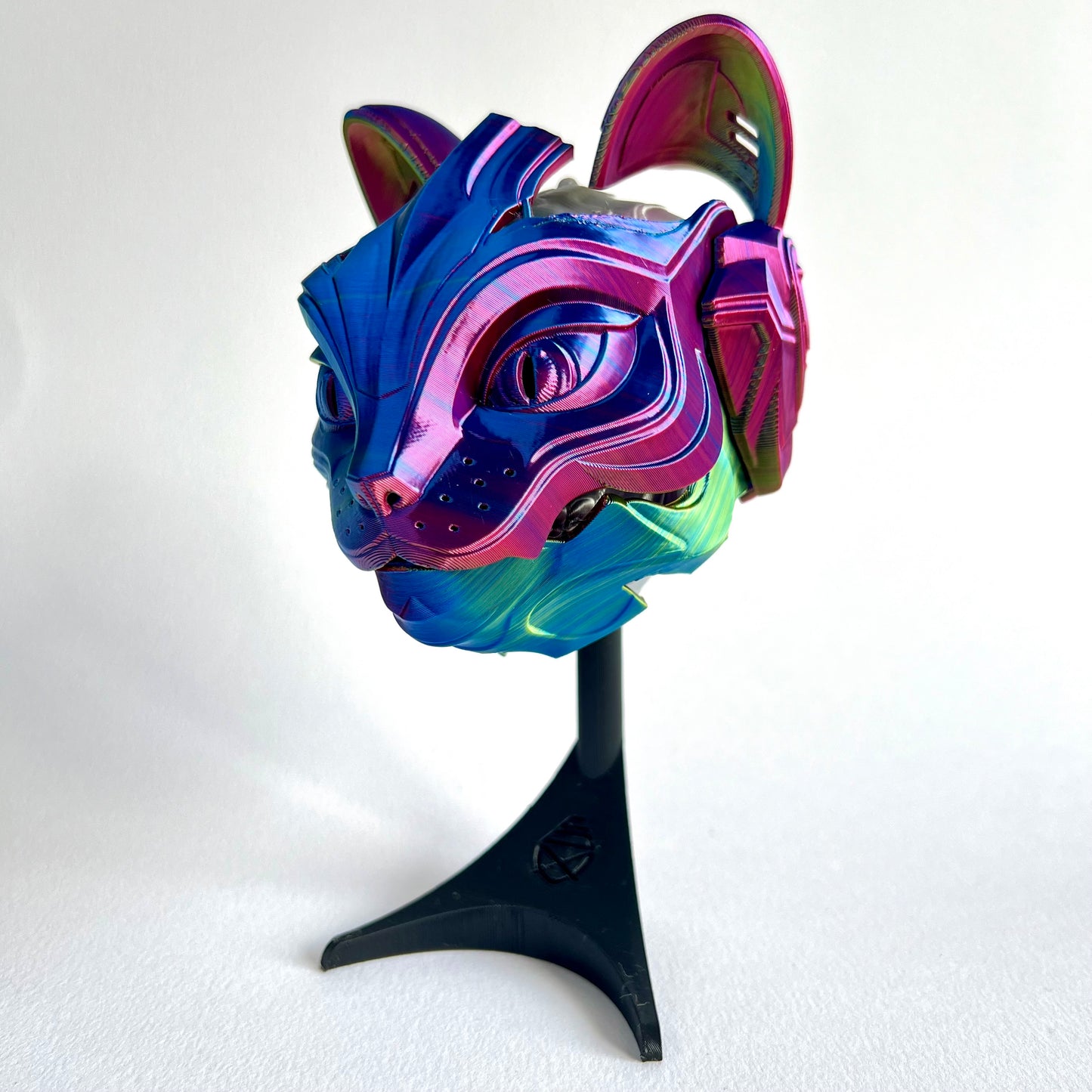 3D Printed Cat Bot Mask Wall Art | Cyberpunk Home Decor