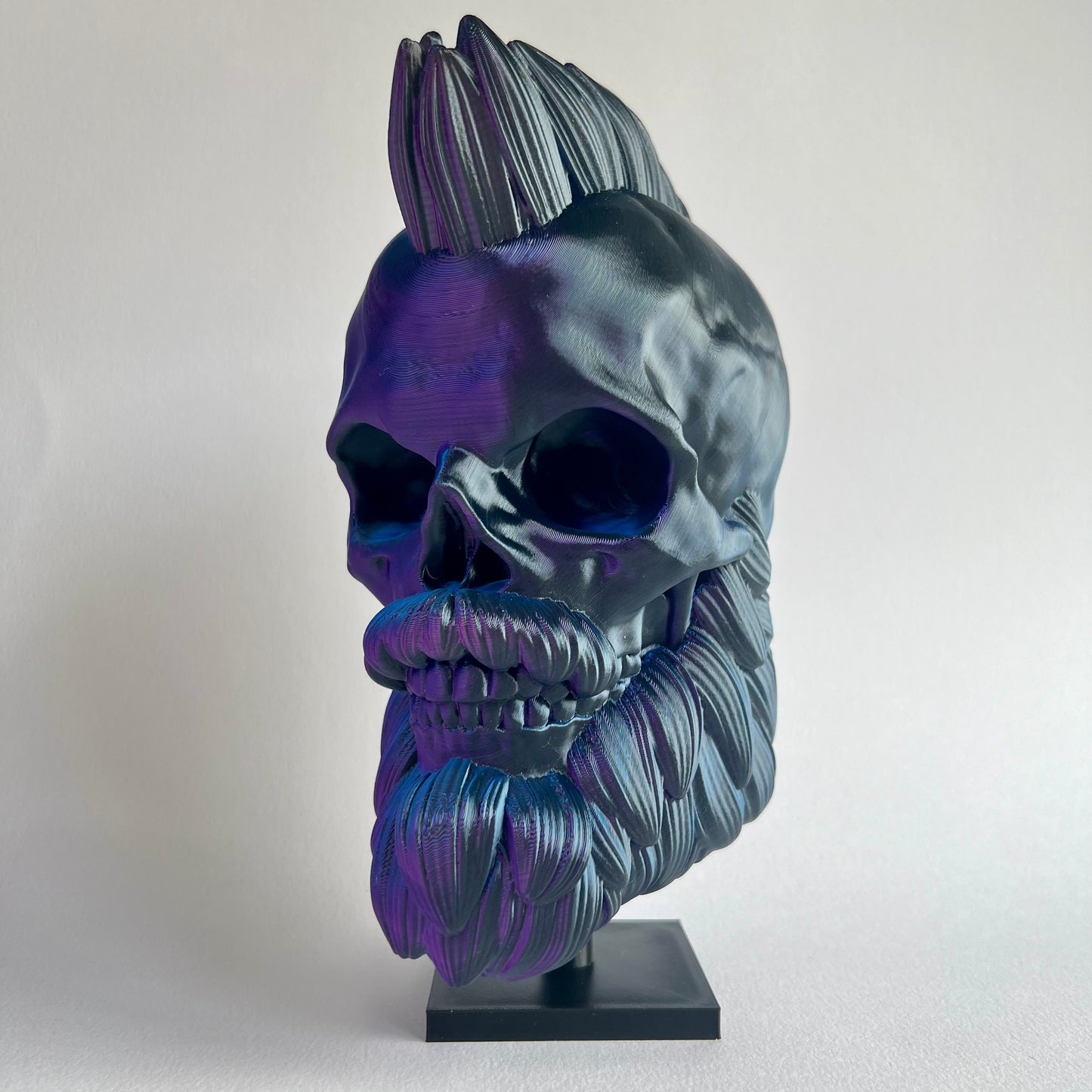 Bearded Skull Headphone Stand – Mohawk | 3D Printed Desk Decor