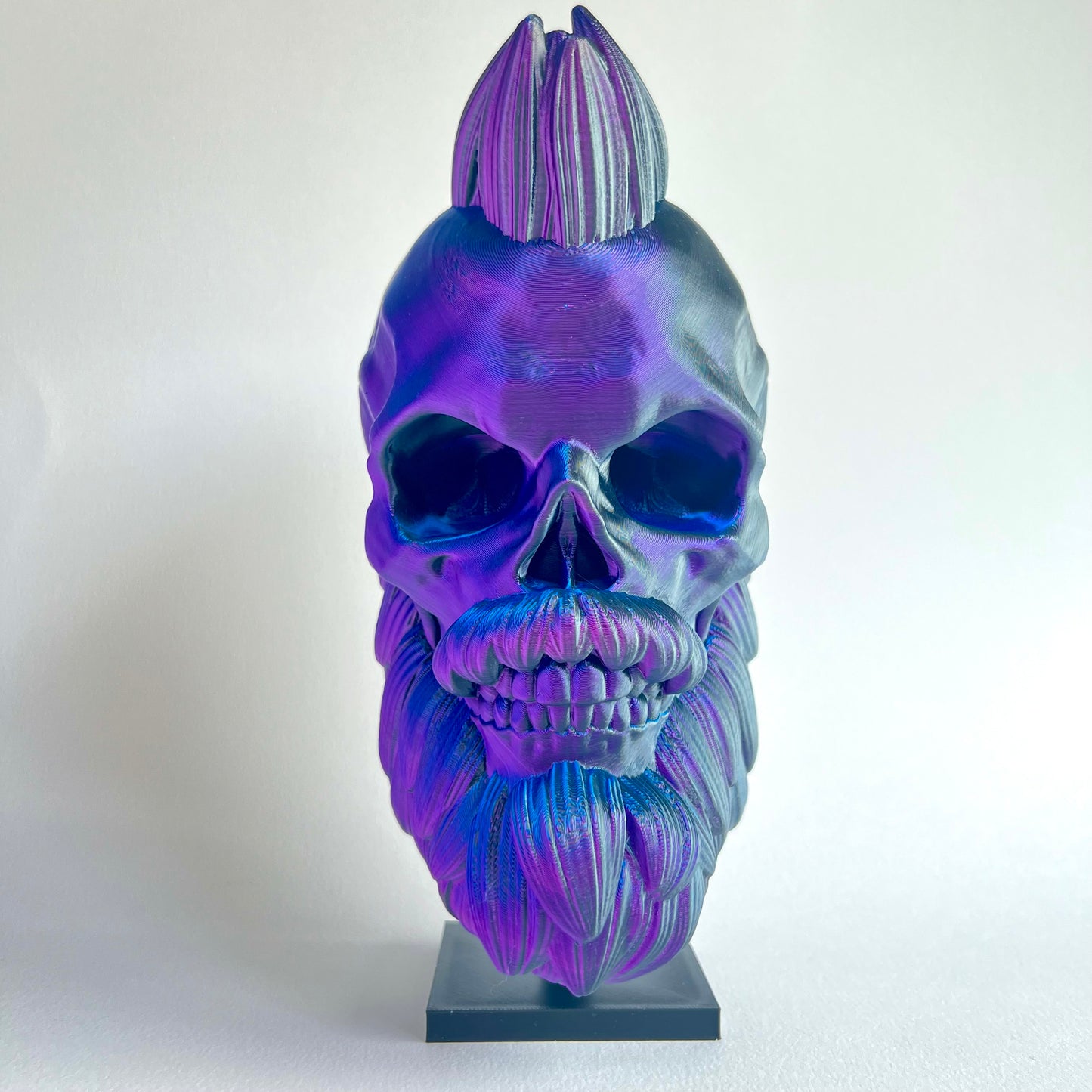Bearded Skull Headphone Stand – Mohawk | 3D Printed Desk Decor