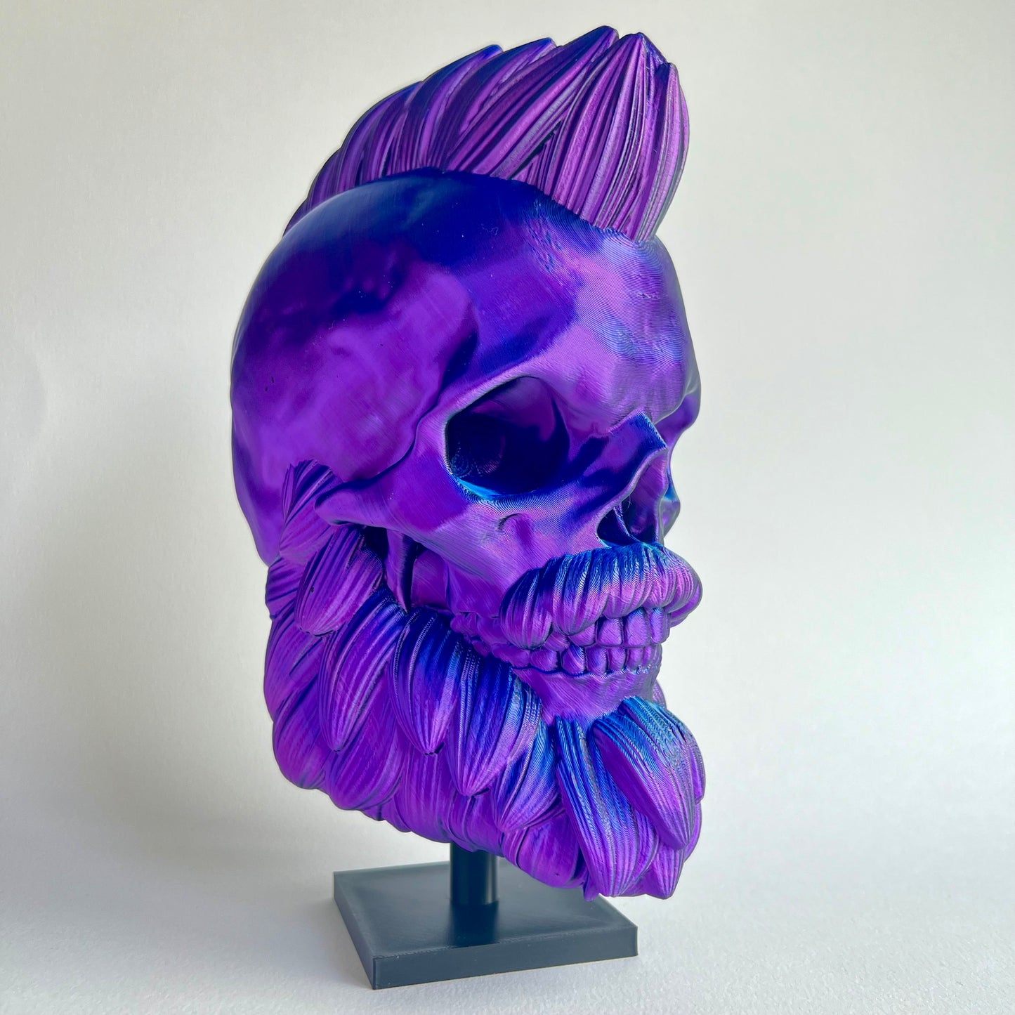 Bearded Skull Headphone Stand – Mohawk | 3D Printed Desk Decor