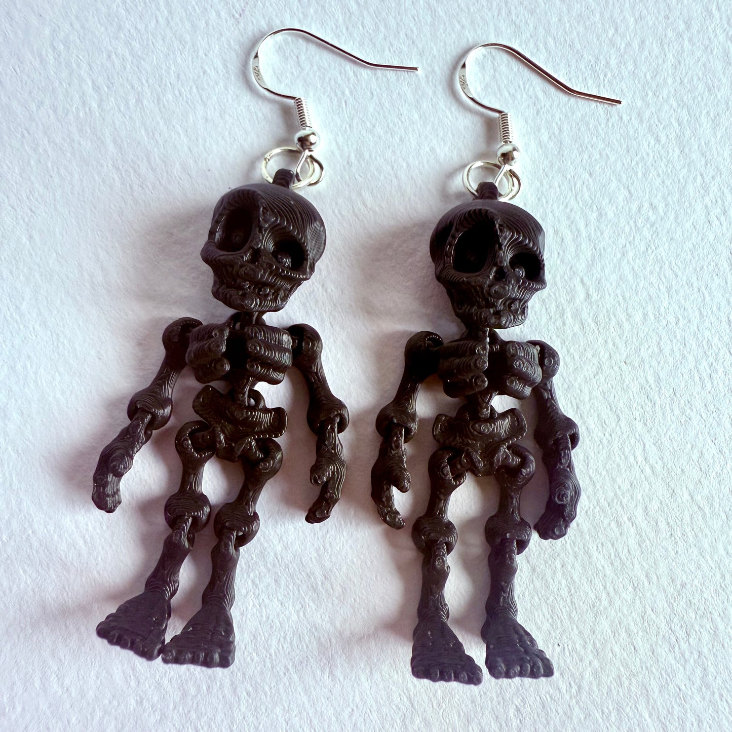 3D Printed Skeleton Earrings | Articulated with Silver Hooks