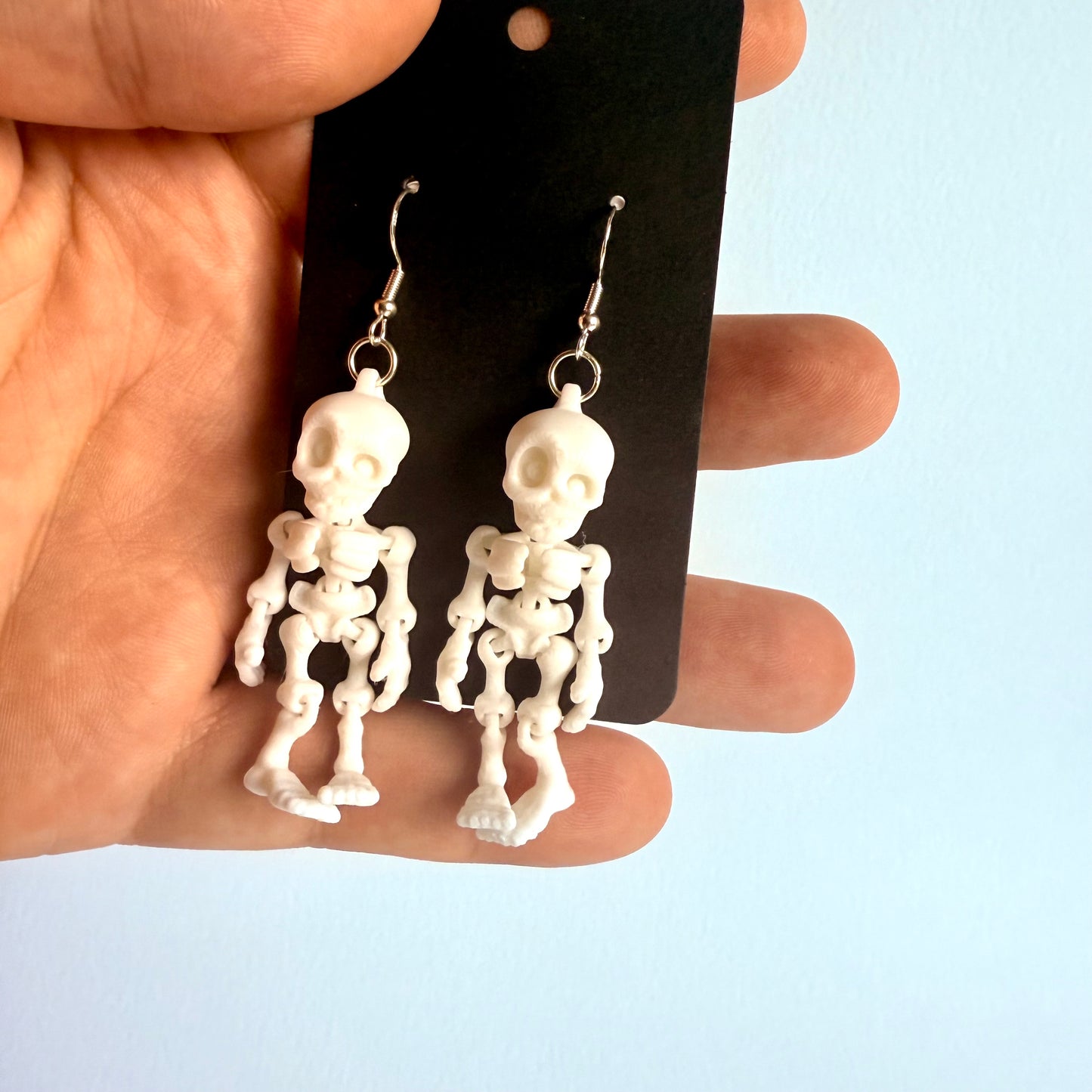3D Printed Skeleton Earrings | Articulated with Silver Hooks