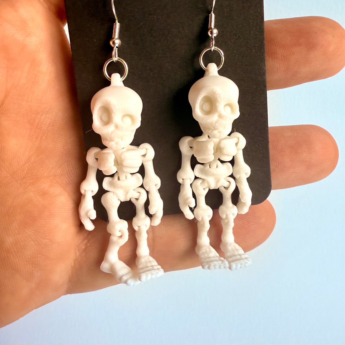 3D Printed Skeleton Earrings | Articulated with Silver Hooks