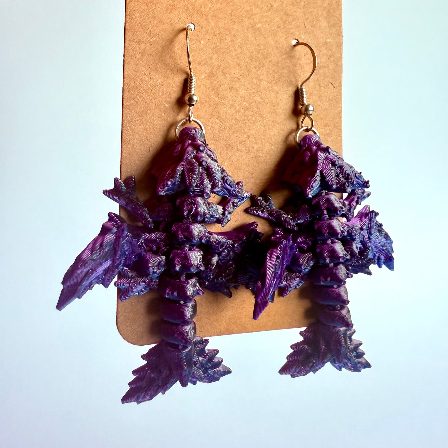 3D Printed Crystal Dragon Earrings | Articulated with Silver Hooks