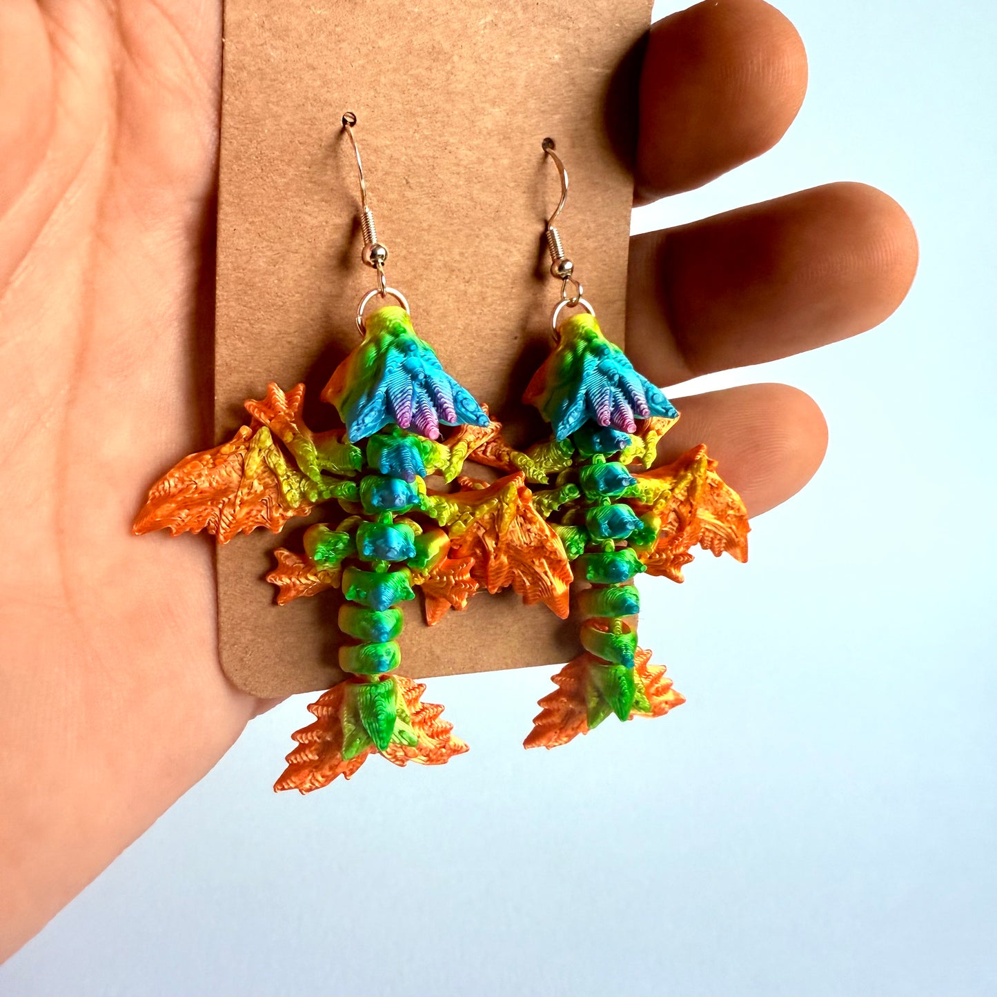 3D Printed Crystal Dragon Earrings | Articulated with Silver Hooks