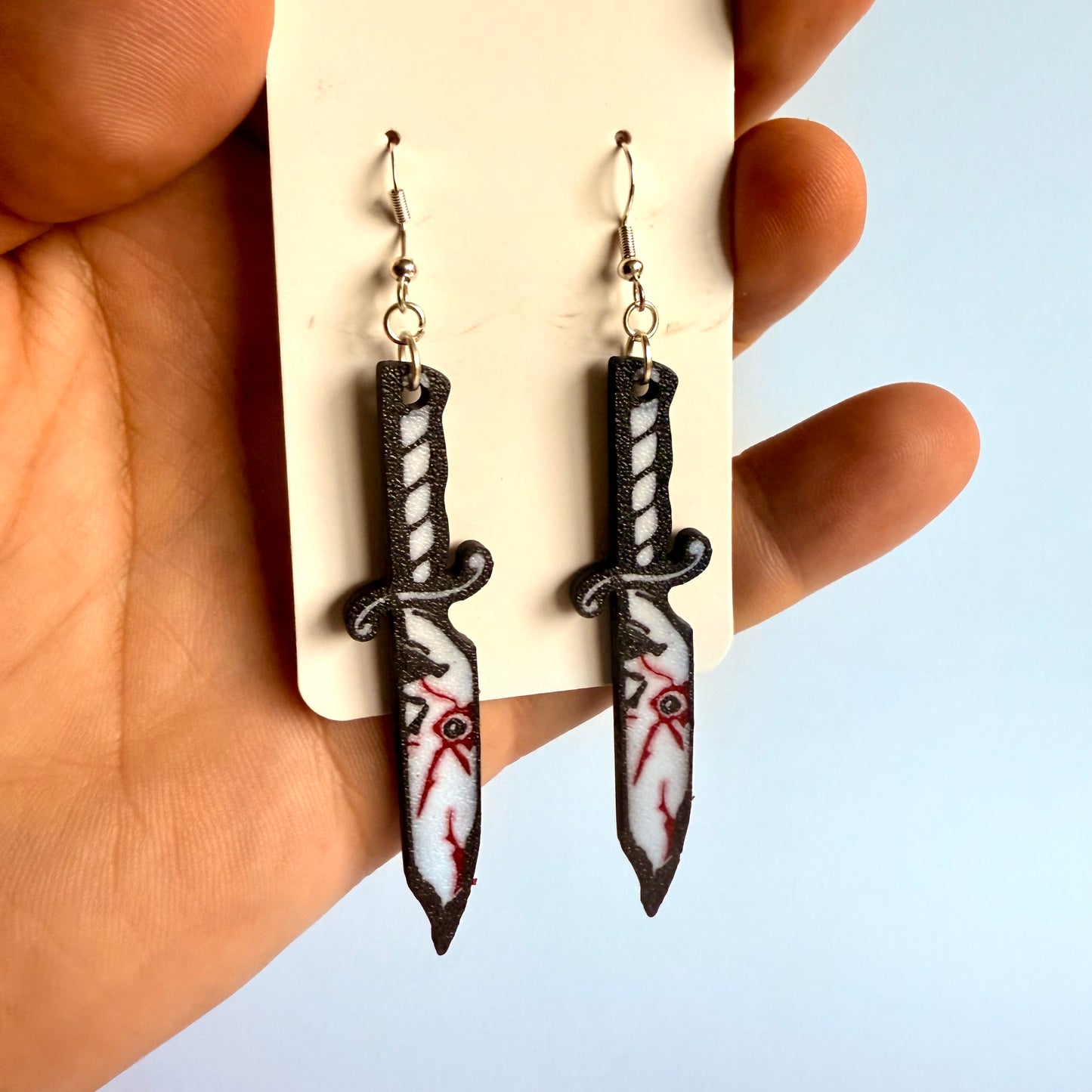 3D Printed Horror Knife Earrings | Iconic Horrors with Silver Hooks