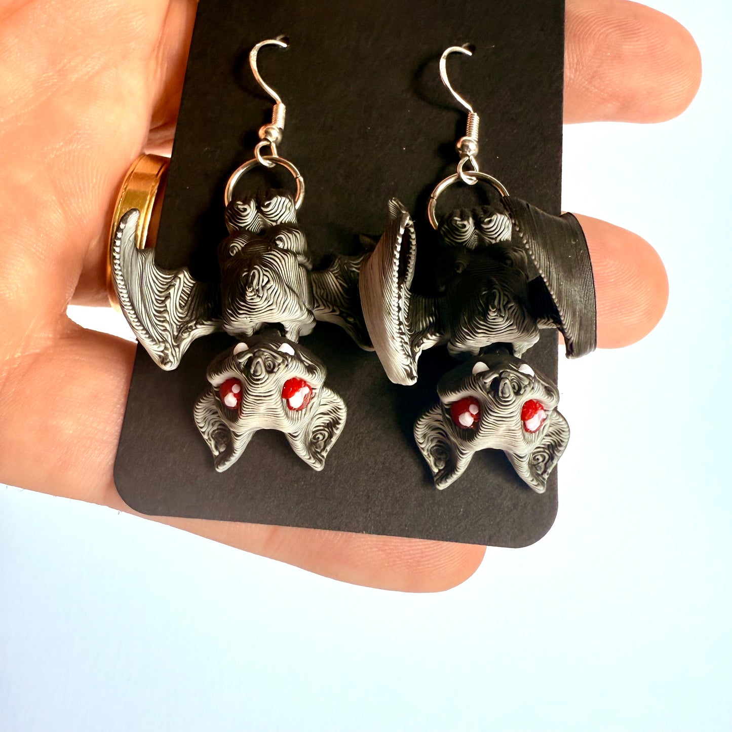 3D Printed Vampire Bat Earrings | Articulated with Silver Hooks