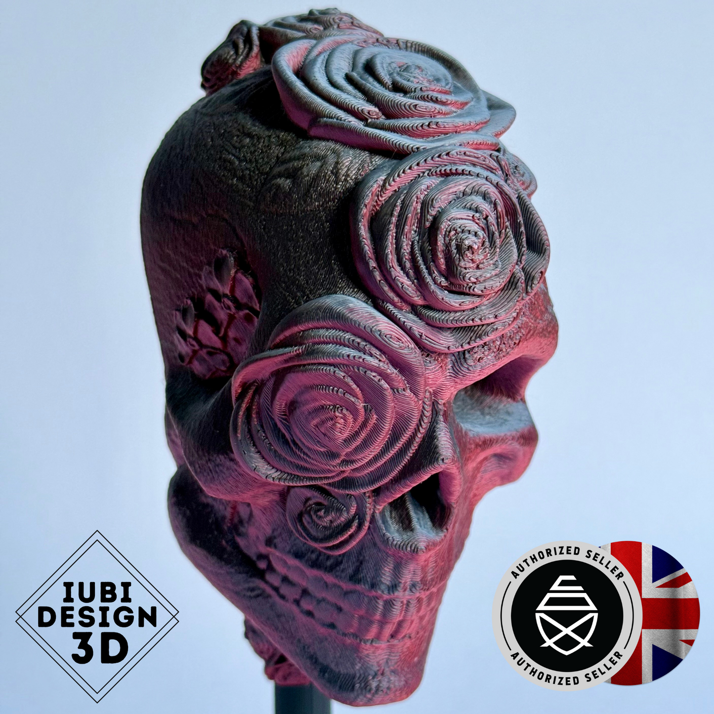 3D Printed Skull Roses Mask Wall Art | Gothic Home Decor