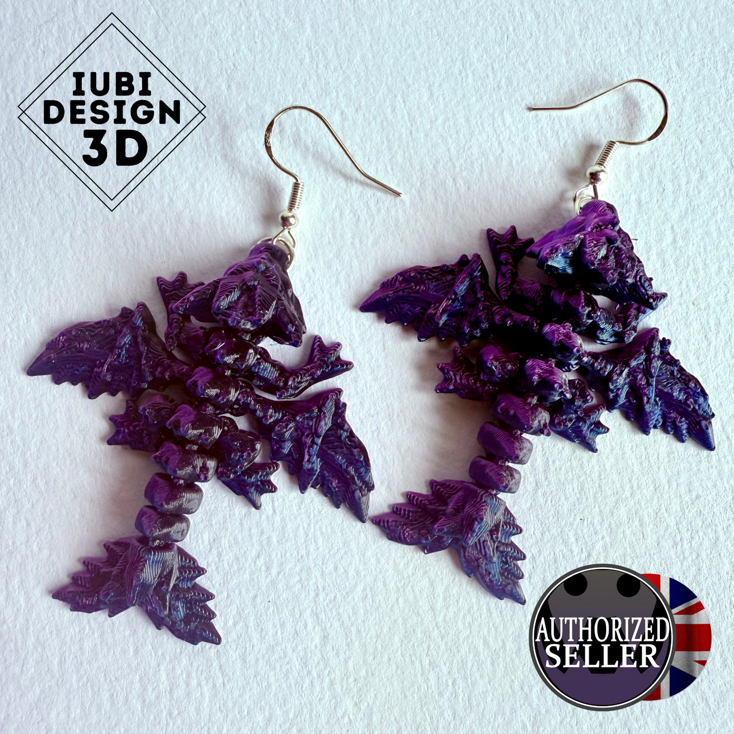 3D Printed Crystal Dragon Earrings | Articulated with Silver Hooks