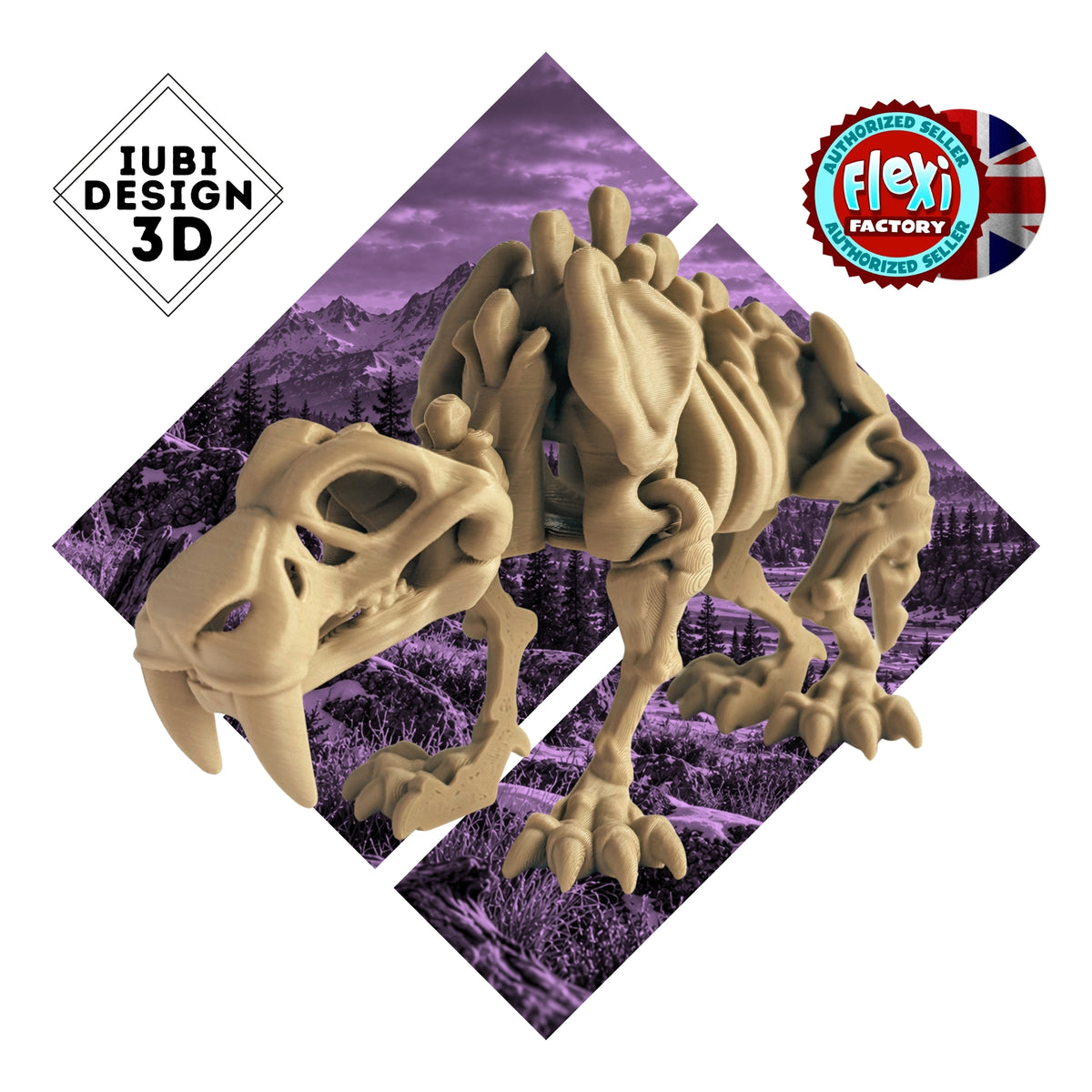 Skeleton Saber-Tooth Tiger | 3D Printed Articulated Smilodon Skeleton Dinosaur
