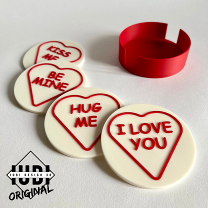 Love Heart Coaster Set with Classic Messages | Personalised Valentine's Day Gift