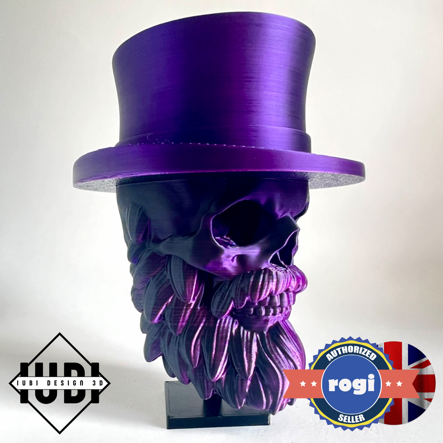 Top Hat Bearded Skull | 3D Printed Home Decor - Large