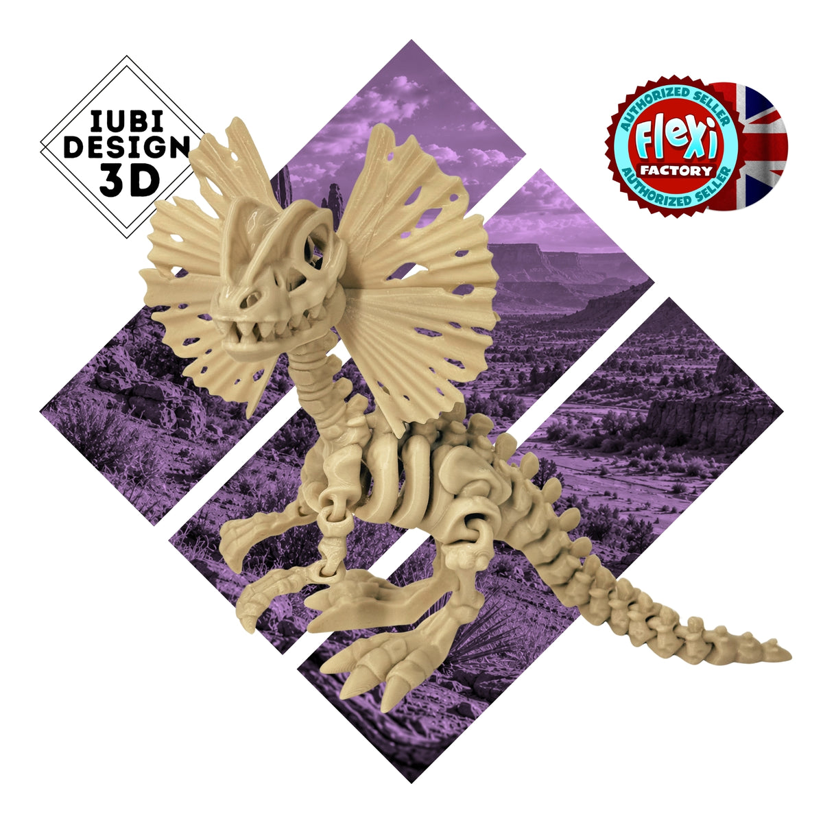 Skeleton Dilophosaurus | 3D Printed Articulated Dinosaur Skeleton Figure