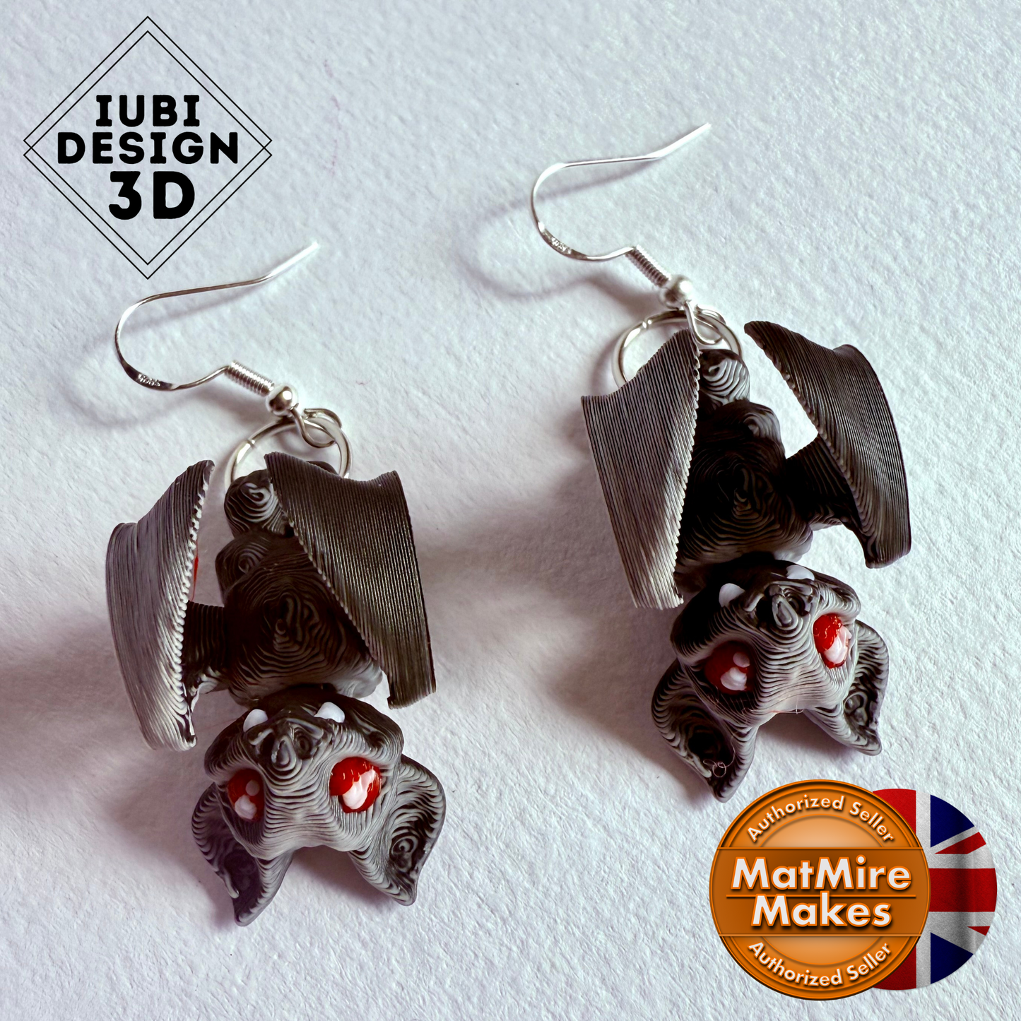 Vampire Bat Earrings | 3D Printed Articulating Bat Earrings with Silver Hook