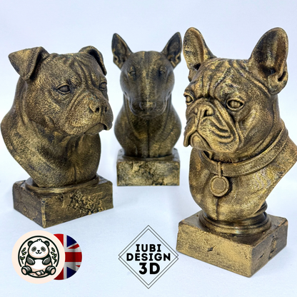 3D Printed Dog Bust | Brushed Gold Decor for Dog Lovers (6 Inch)