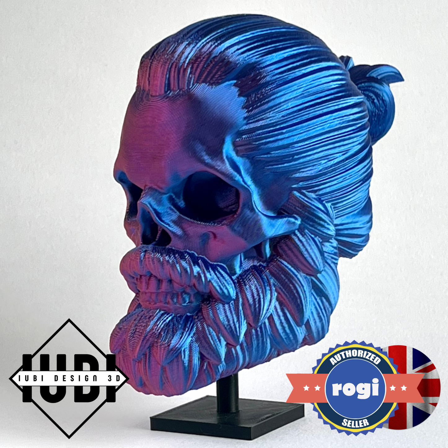 Man Bun Bearded Skull | 3D Printed Home Decor - Small