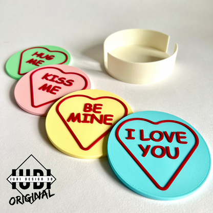 Love Heart Coaster Set with Classic Messages | Personalised Valentine's Day Gift