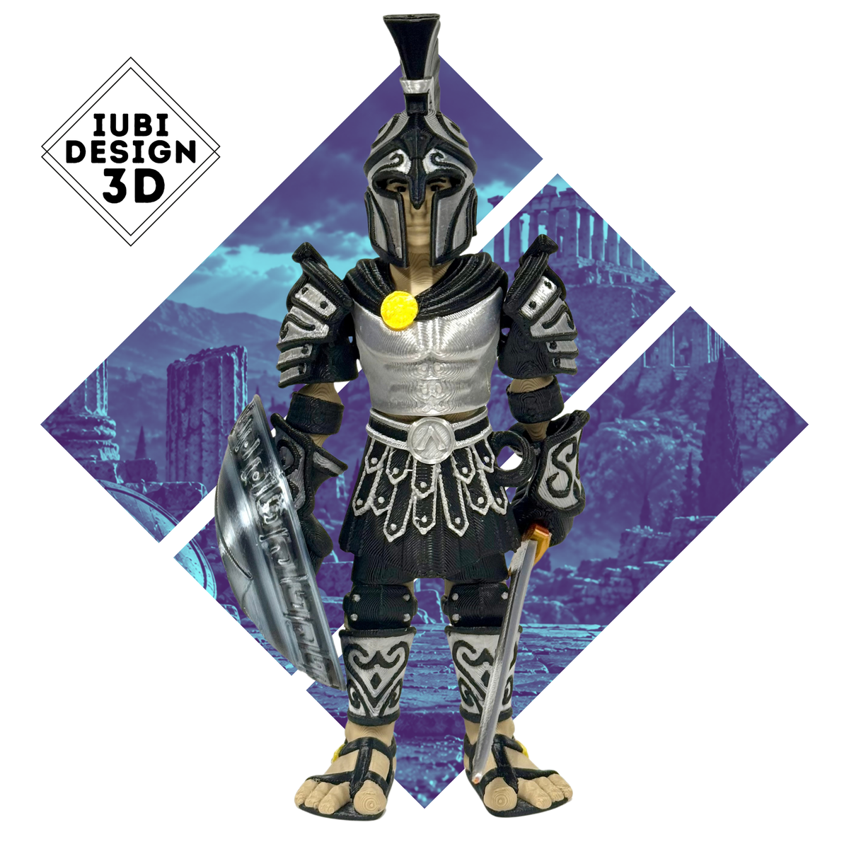 Fallen Spartan 3D printed articulated figure with dark detailed finish – Iubi Design 3D