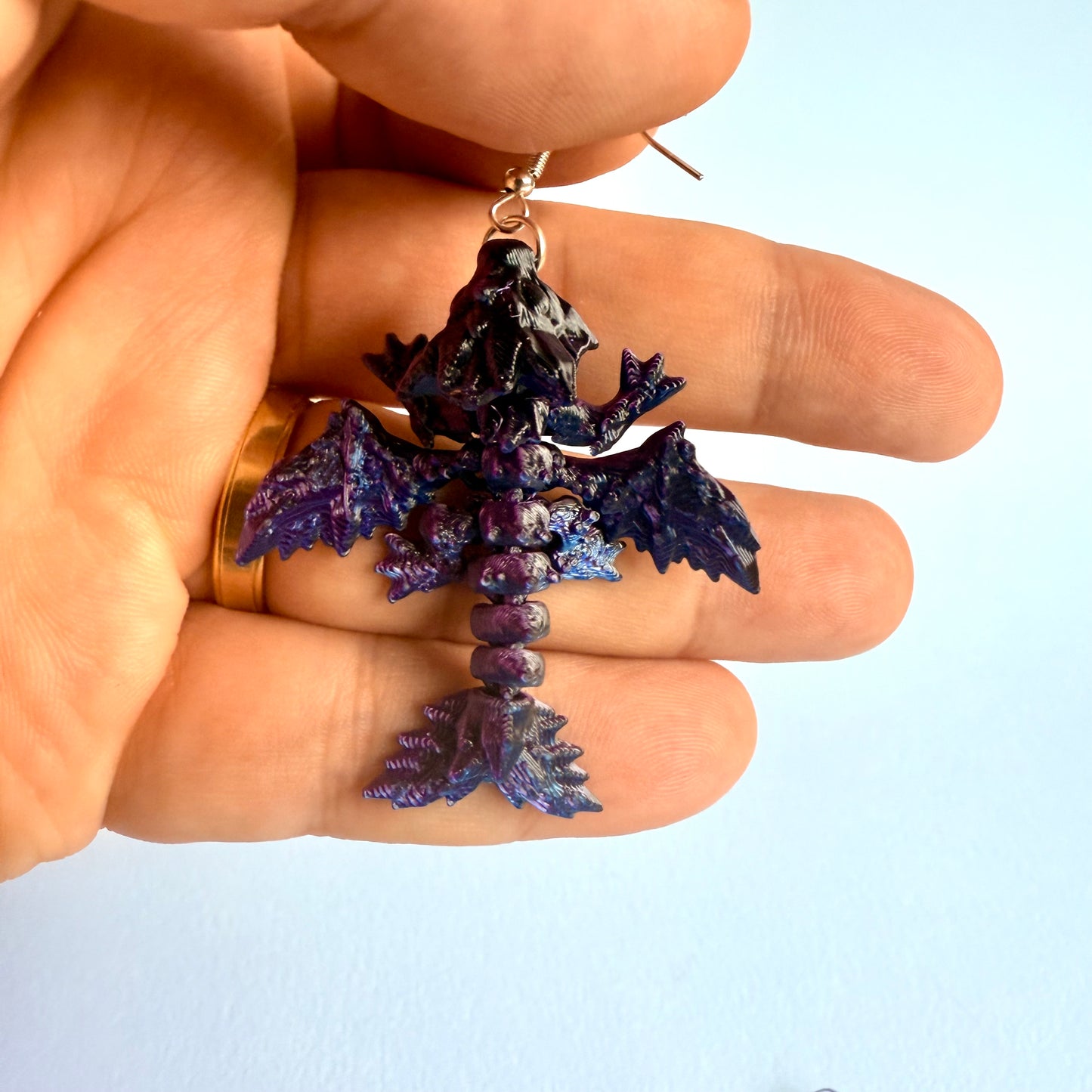 Tiny Crystal Dragon Earrings | 3D Printed Articulating Dragon Earrings with Silver Hook