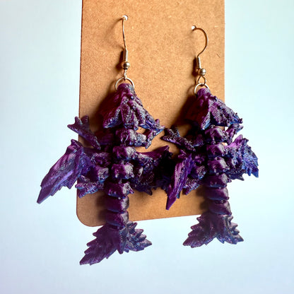 Tiny Crystal Dragon Earrings | 3D Printed Articulating Dragon Earrings with Silver Hook