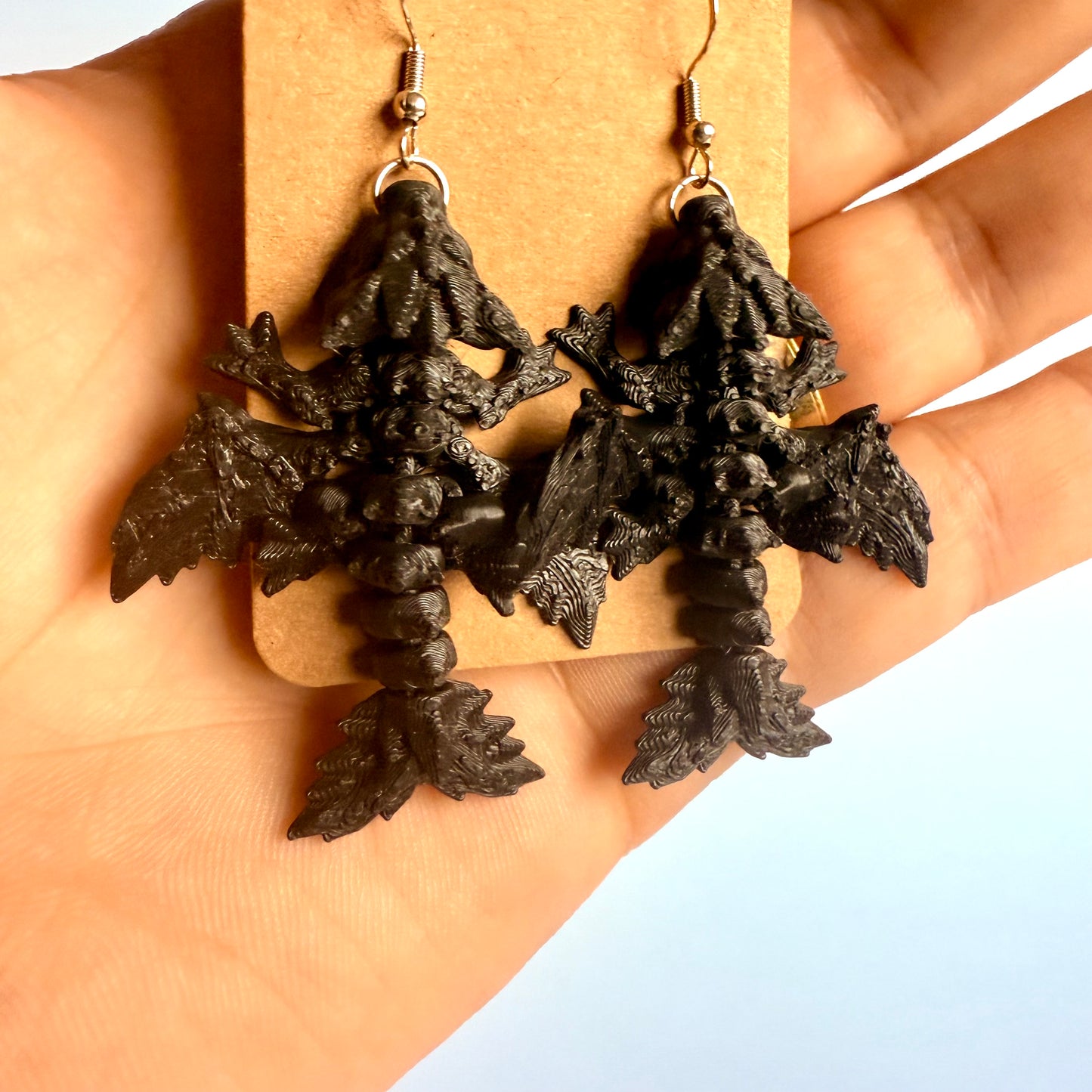 Tiny Crystal Dragon Earrings | 3D Printed Articulating Dragon Earrings with Silver Hook