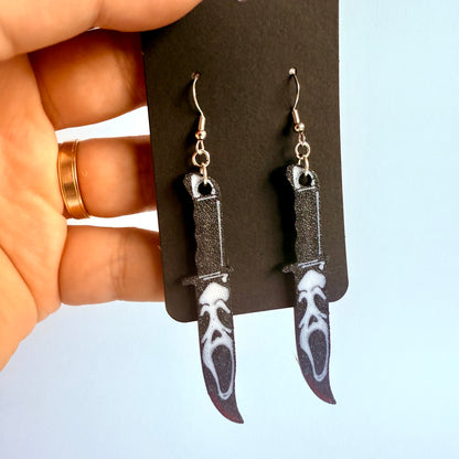 Horror Knife Earrings | 3D Printed Horror Film Earrings with Silver Hook