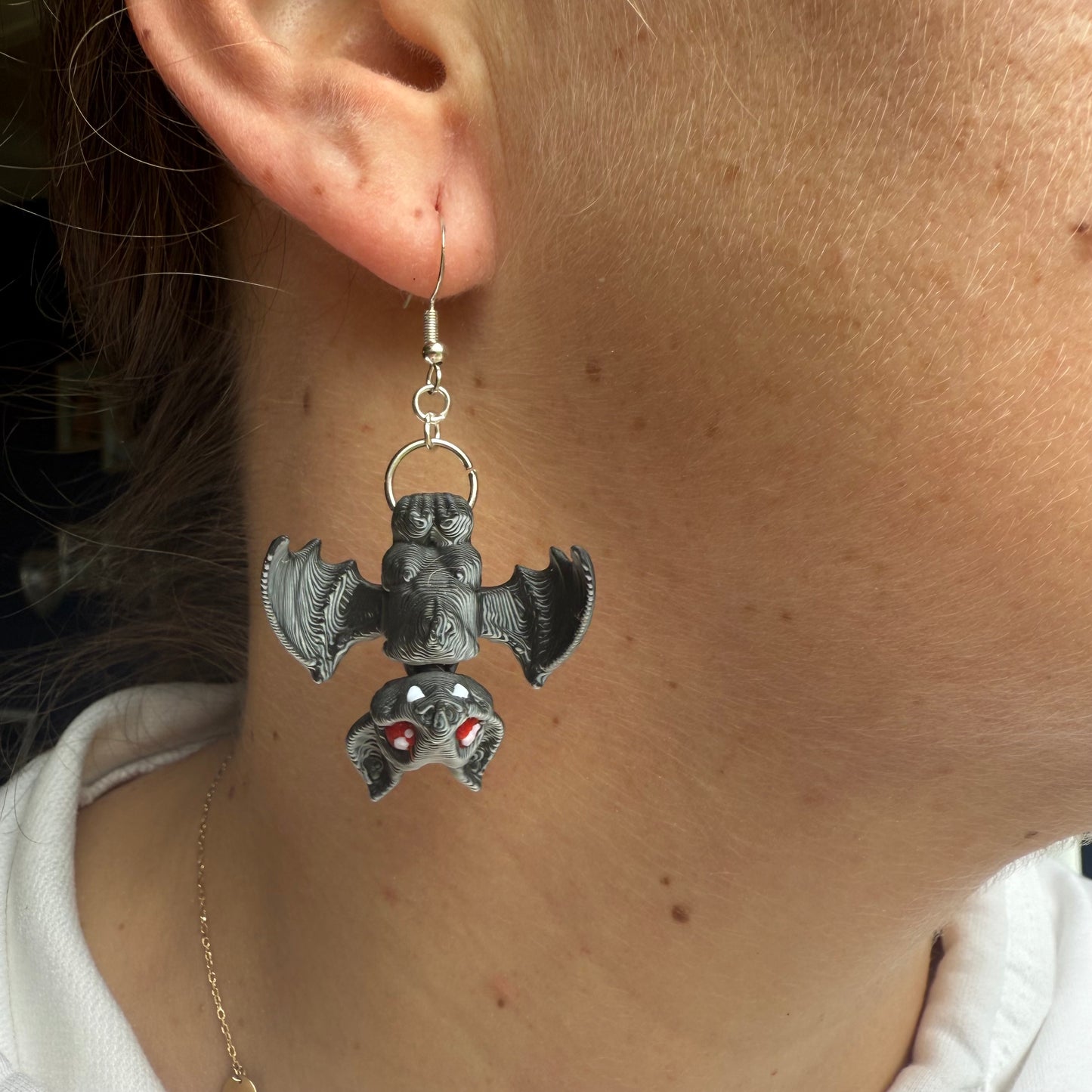 Vampire Bat Earrings | 3D Printed Articulating Bat Earrings with Silver Hook