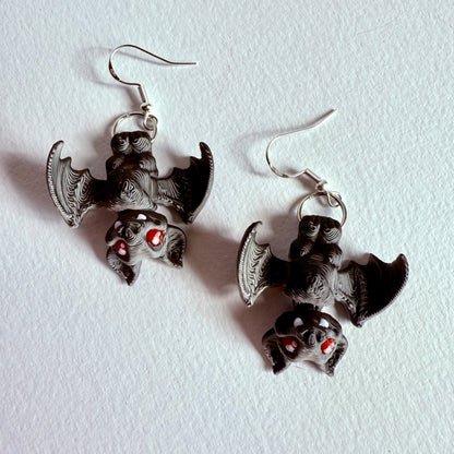 Vampire Bat Earrings | 3D Printed Articulating Bat Earrings with Silver Hook