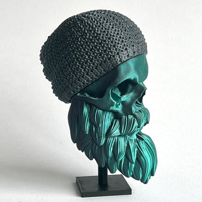 Beanie Hat Bearded Skull | 3D Printed Home Decor - Large