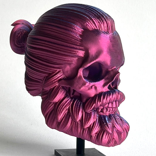 Man Bun Bearded Skull | 3D Printed Home Decor - Large