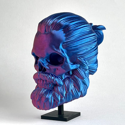 Man Bun Bearded Skull | 3D Printed Home Decor - Large