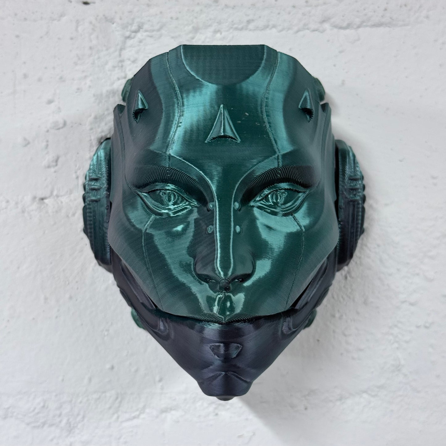 Skull Droid Mask Wall Art – Small 3D Printed Black/Green Opening Mask with Green Skull | One-Off Sale