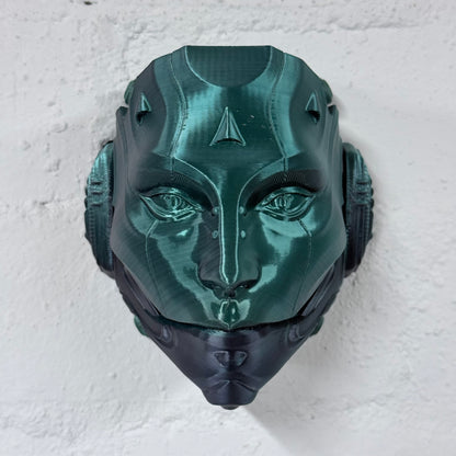 Skull Droid Mask Wall Art – Small 3D Printed Black/Green Opening Mask with Green Skull | One-Off Sale