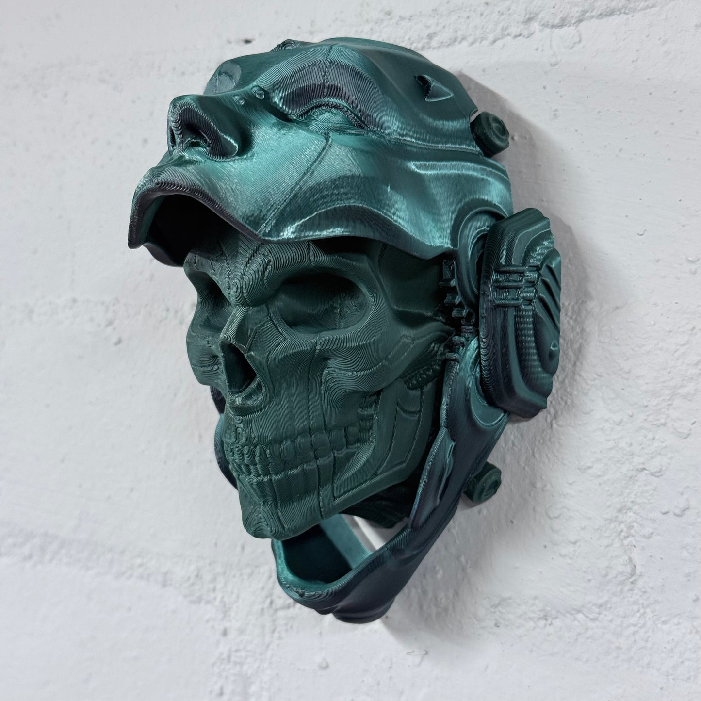 Skull Droid Mask Wall Art – Small 3D Printed Black/Green Opening Mask with Green Skull | One-Off Sale