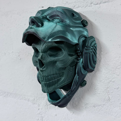 Skull Droid Mask Wall Art – Small 3D Printed Black/Green Opening Mask with Green Skull | One-Off Sale