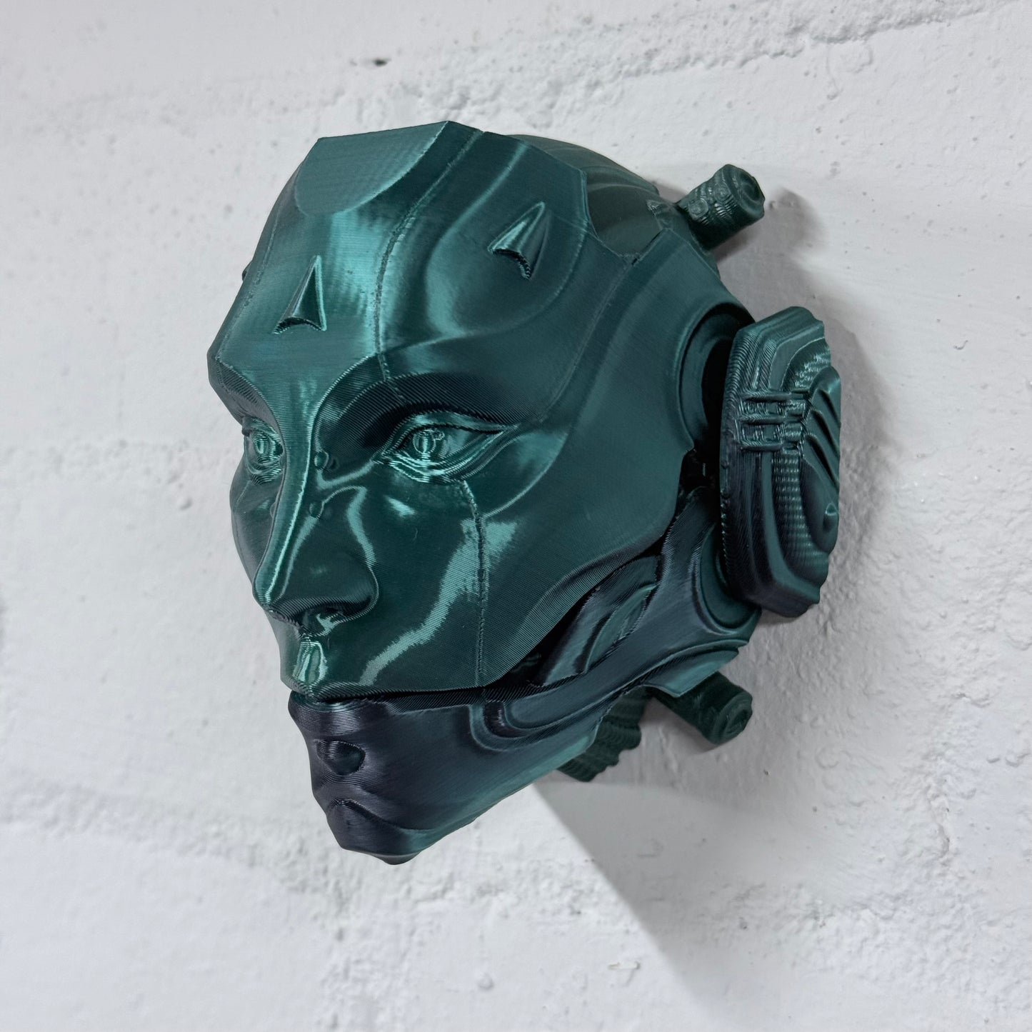 Skull Droid Mask Wall Art – Small 3D Printed Black/Green Opening Mask with Green Skull | One-Off Sale