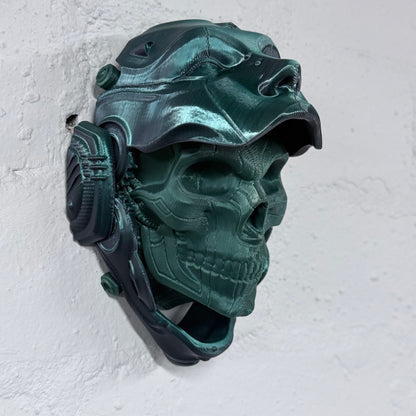 Skull Droid Mask Wall Art – Small 3D Printed Black/Green Opening Mask with Green Skull | One-Off Sale