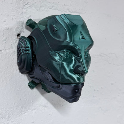 Skull Droid Mask Wall Art – Small 3D Printed Black/Green Opening Mask with Green Skull | One-Off Sale