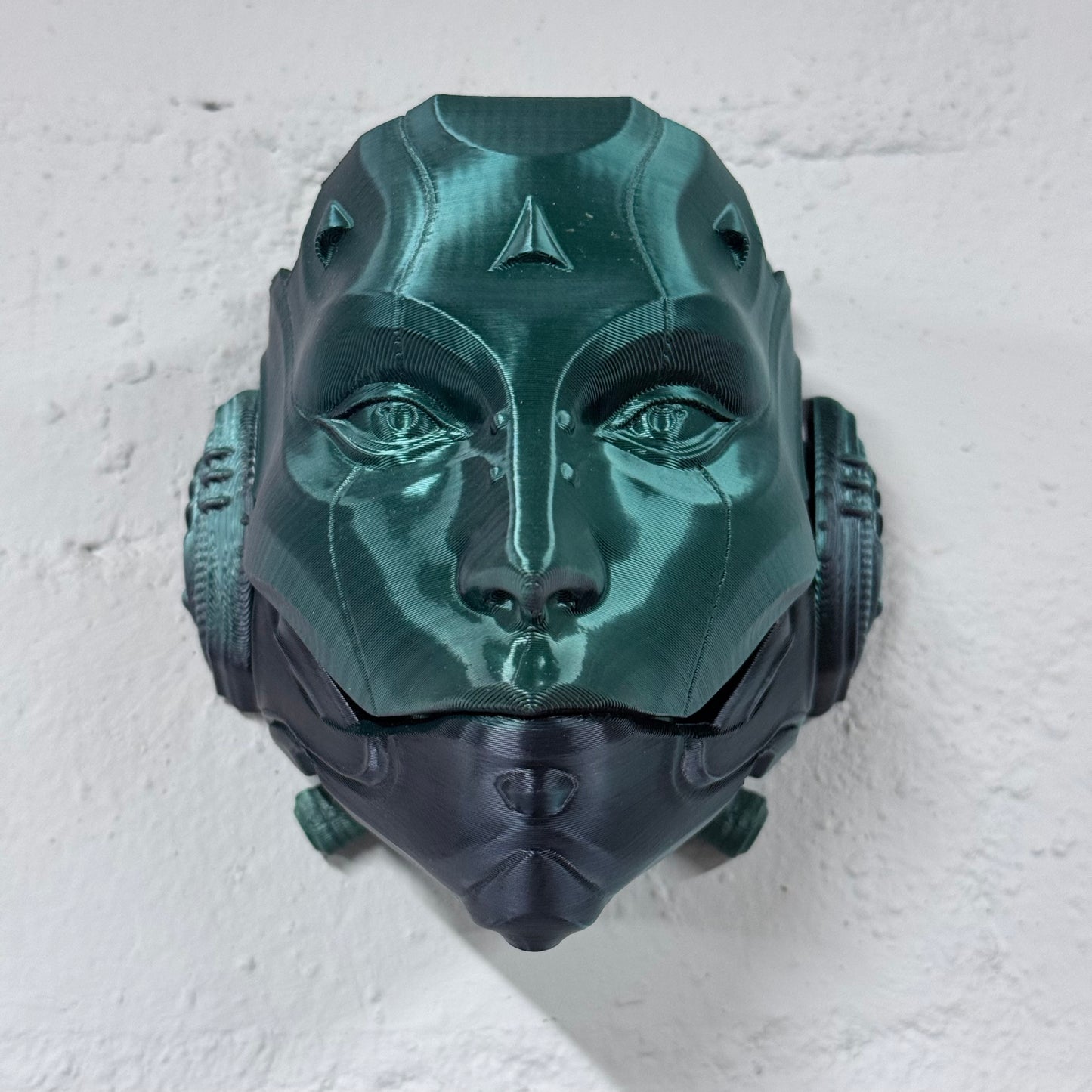 Skull Droid Mask Wall Art – Small 3D Printed Black/Green Opening Mask with Green Skull | One-Off Sale