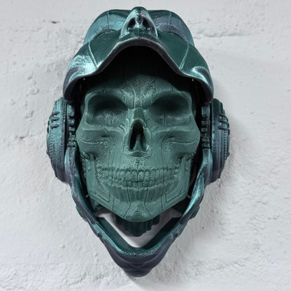 Skull Droid Mask Wall Art – Small 3D Printed Black/Green Opening Mask with Green Skull | One-Off Sale