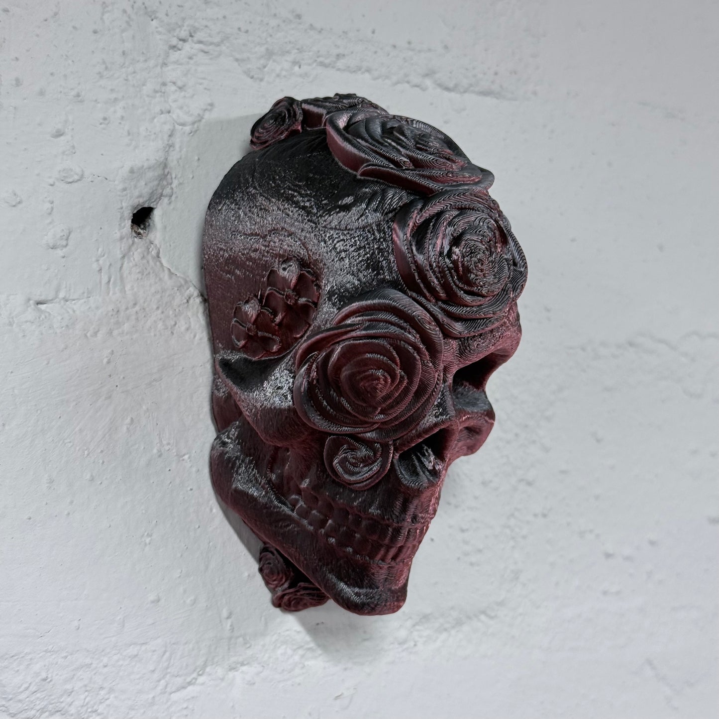 Skull Roses Wall Art – Small 3D Printed Gothic Skull Decor (Black & Red) | One-Off Sale