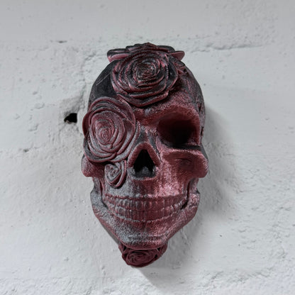 Skull Roses Wall Art – Small 3D Printed Gothic Skull Decor (Black & Red) | One-Off Sale