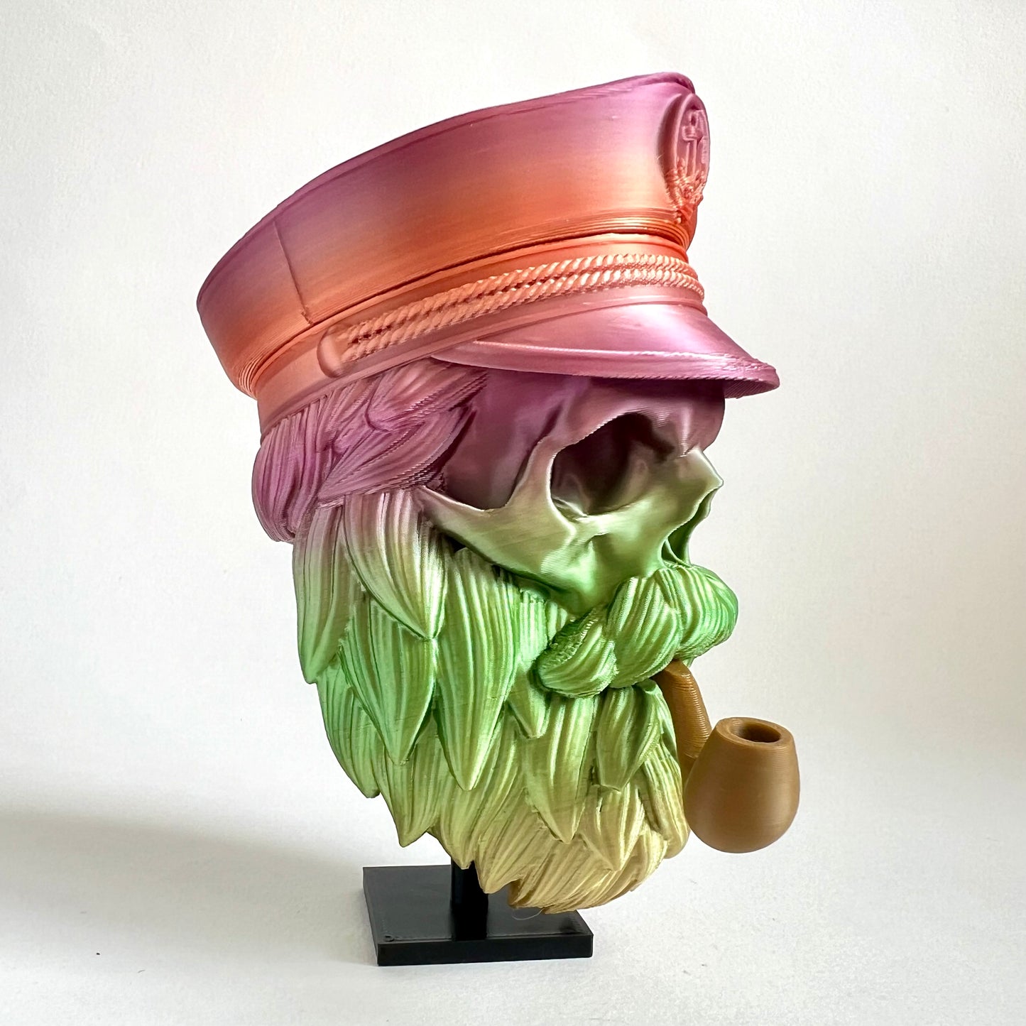 Sea Captain Bearded Skull with Pipe | 3D Printed Home Decor - Large