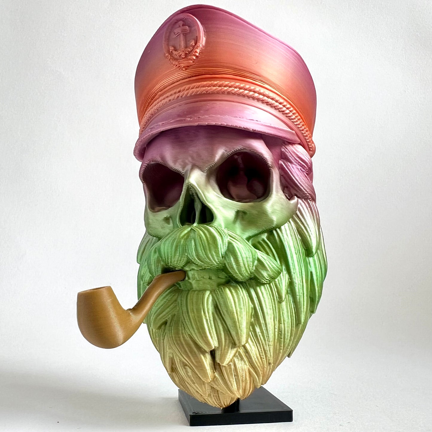 Sea Captain Bearded Skull with Pipe | 3D Printed Home Decor - Large