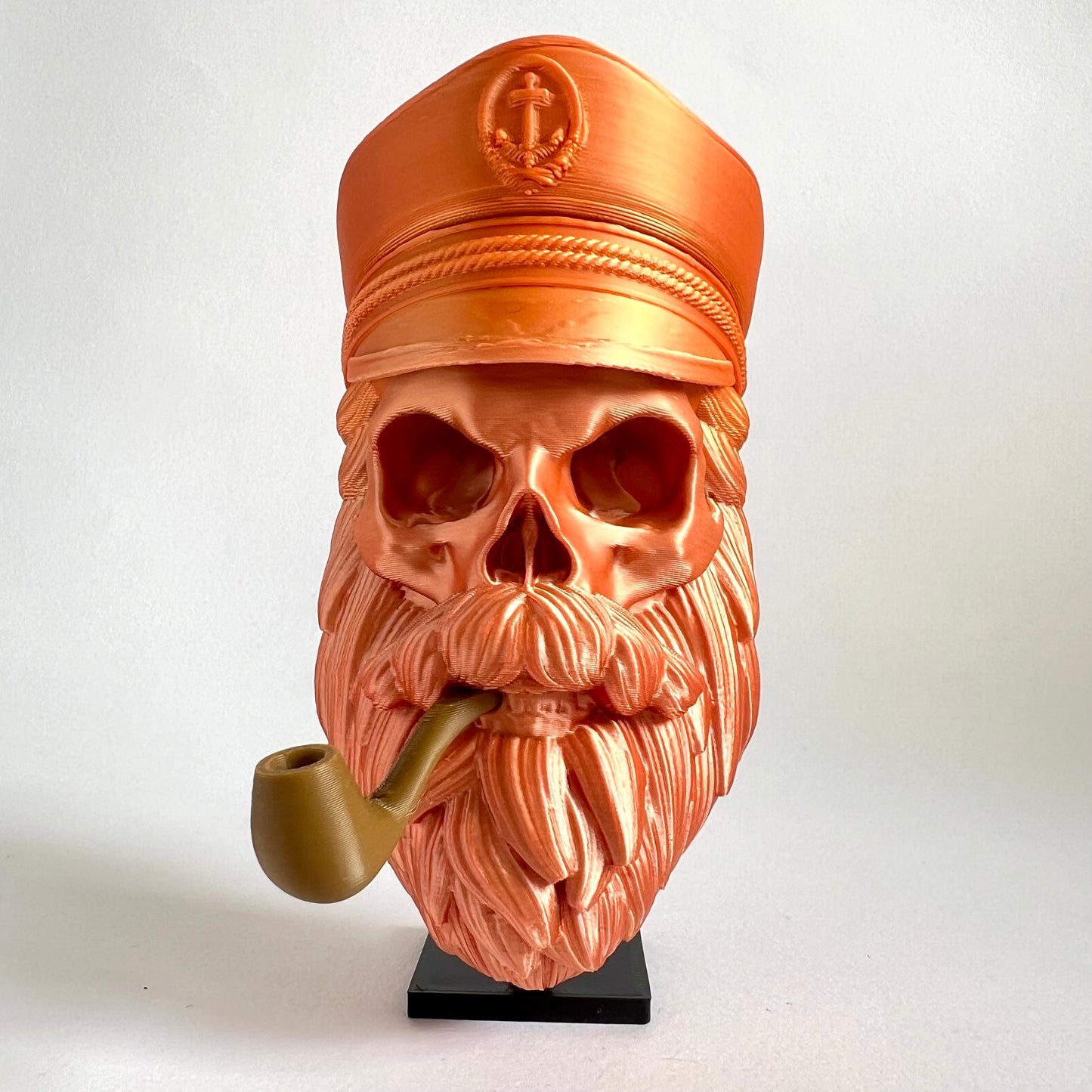 Sea Captain Bearded Skull with Pipe | 3D Printed Home Decor - Large